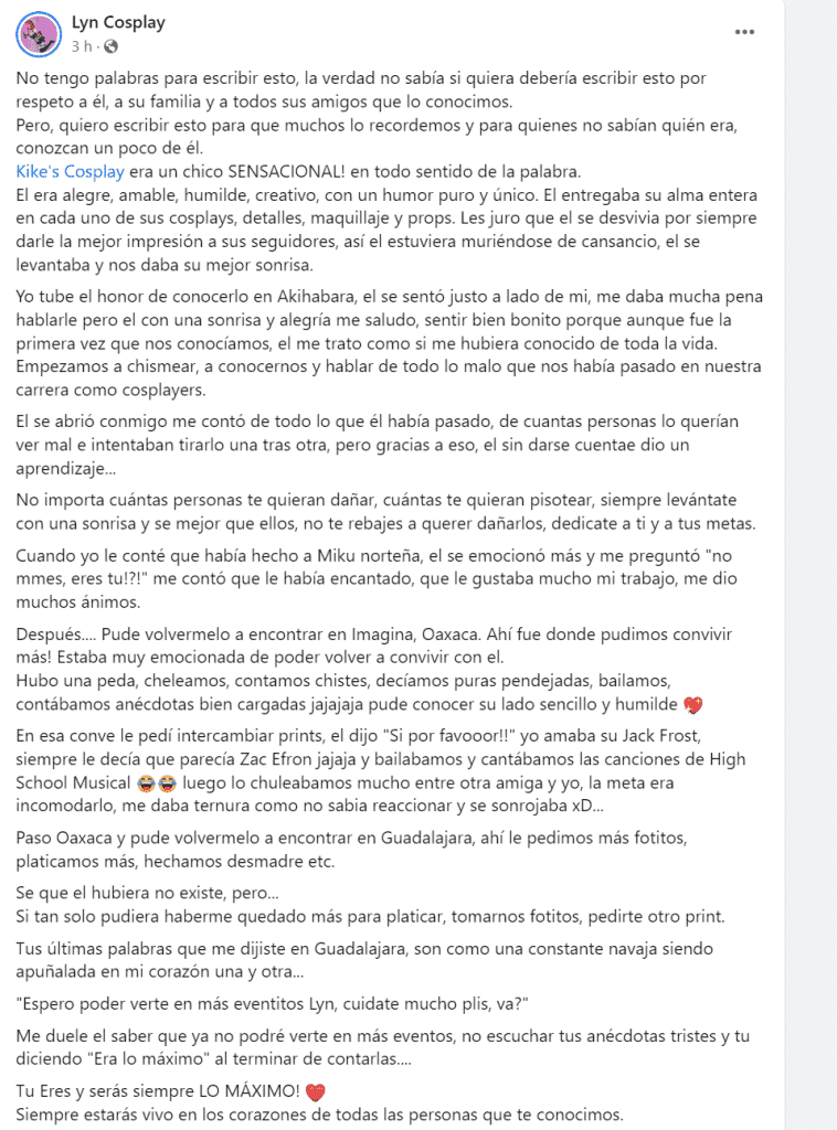 COMUNIDAD OTAKU LAMENTA ASESINATO DE KIKE´S COSPLAY EN TIJUANA