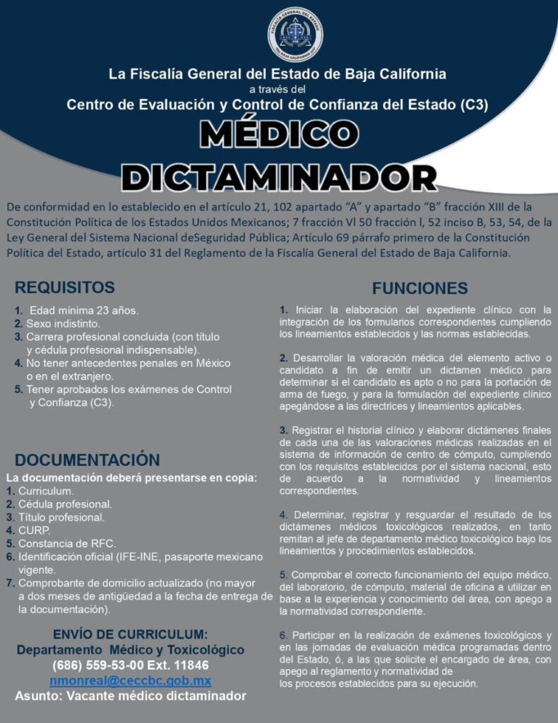 Fiscalía de BC lanza convocatoria para el Centro de Evaluación Control y Confianza