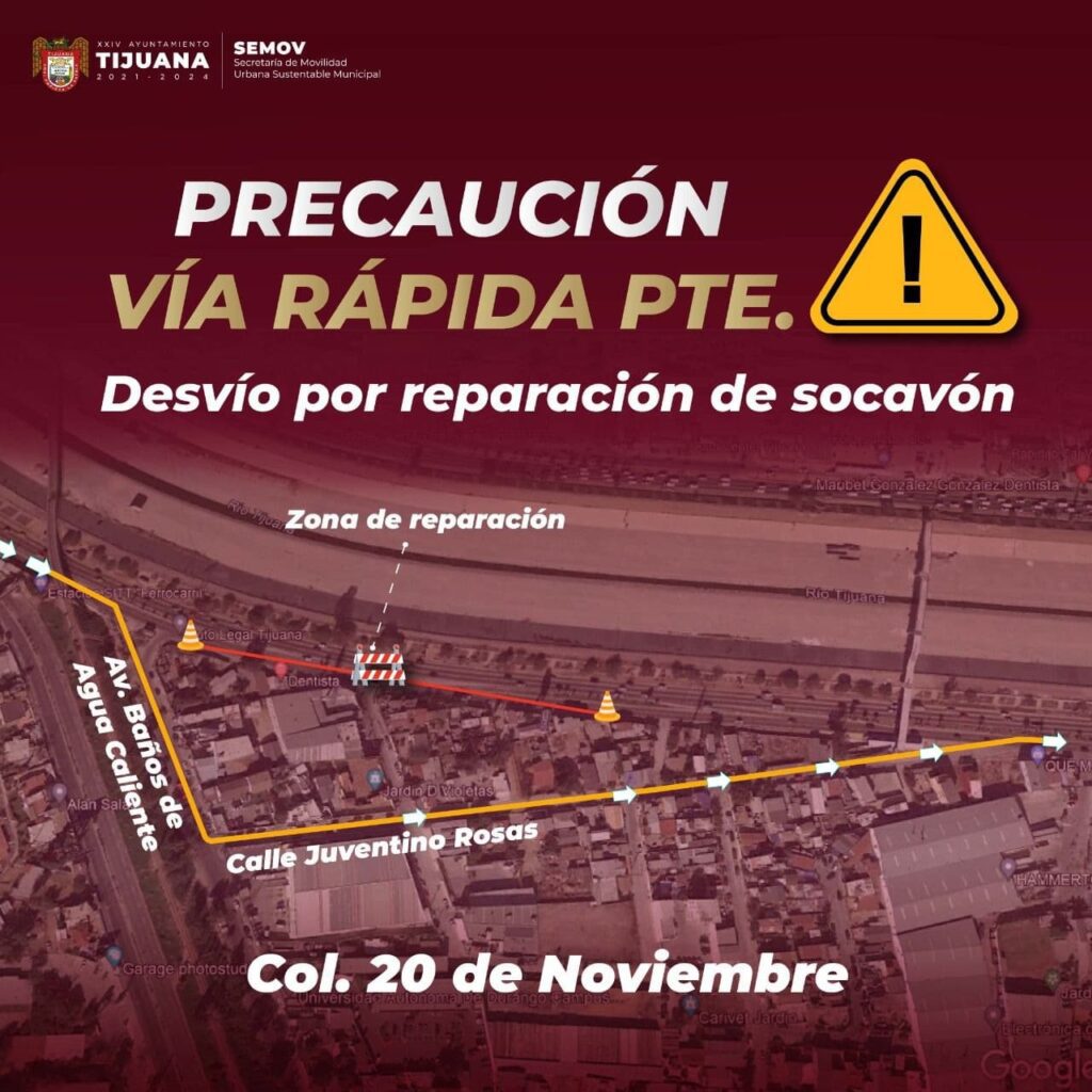 Implementan desvíos ante obras por socavón en Vía Rápida Poniente
