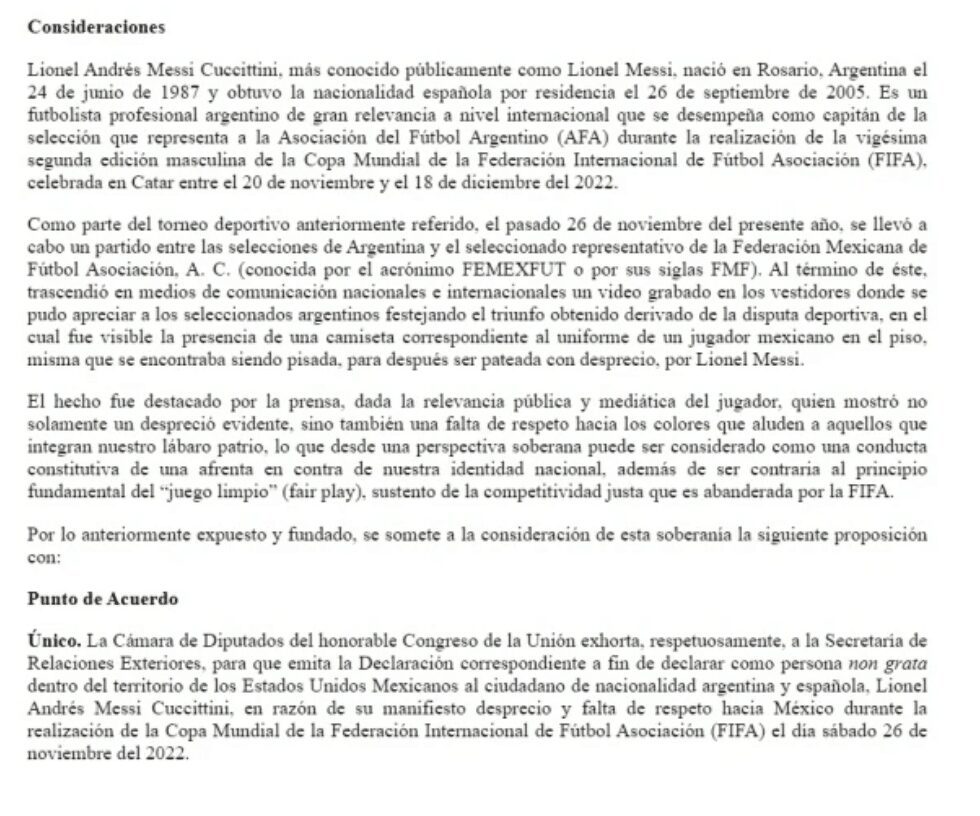Diputada de Morena propone declarar persona non grata a Lionel Messi