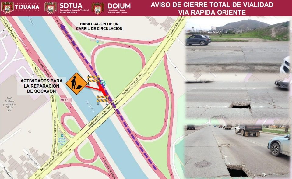 Ayuntamiento anuncia cierre en Vía Rápida Oriente