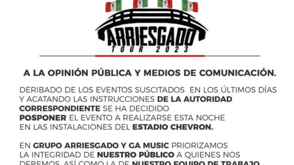 Tras amenazas y balazos cancelan concierto de grupo Arriesgado en Tijuana