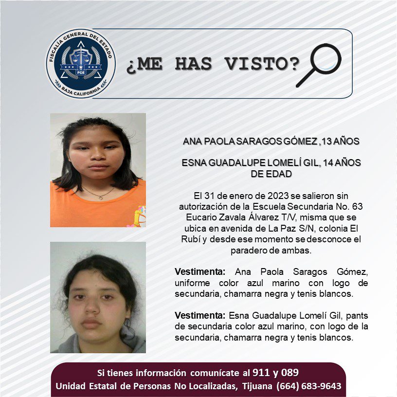 Se busca Ana Paola Saragos y Esna Guadalupe Lomelí
