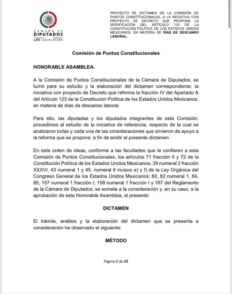 Aprueban en comisiones semanas laborales de cinco días