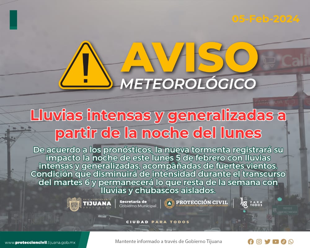Lluvias intensas y generalizadas a partir de la noche del lunes