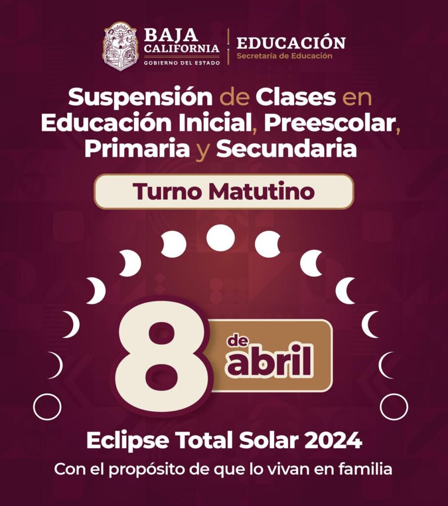 Suspenderán clases del turno matutino en BC por eclipse solar Suspenderán clases del turno matutino en BC por eclipse solar