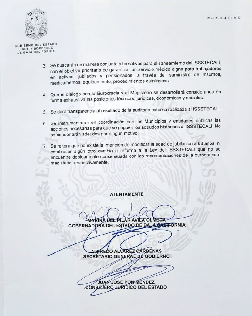 Gobernadora Marina del Pilar refrenda respeto a los derechos de la base trabajadora con firma de compromiso para el rescate del Issstecali