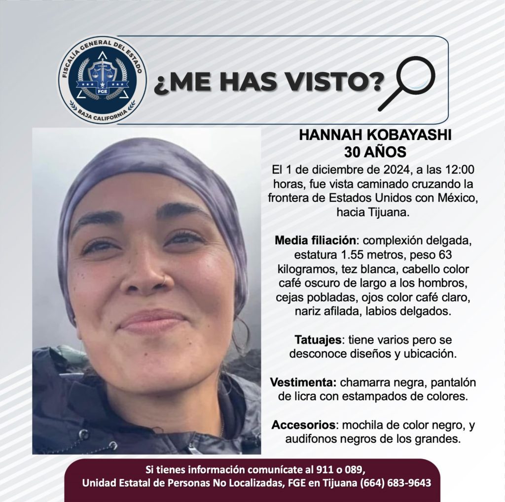Activan búsqueda de la estadounidense Hannah Kobayashi en Baja California