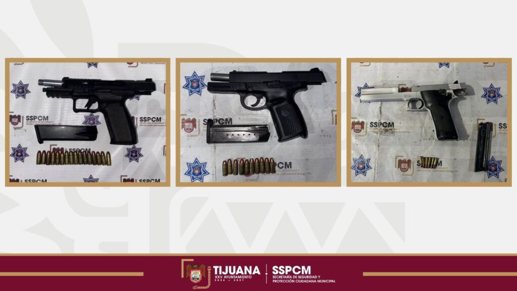 Aprehende Policía Municipal de Tijuana a cinco personas en posesión de armas de fuego