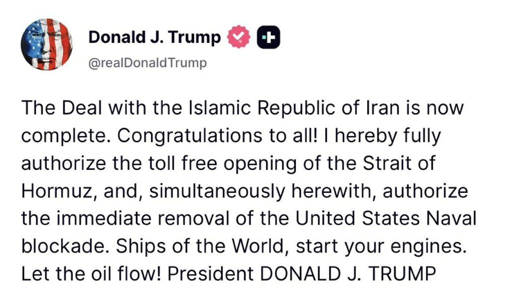 Trump Confirma Acuerdo de Paz con Irán y Reabrirá el Estrecho de Ormuz