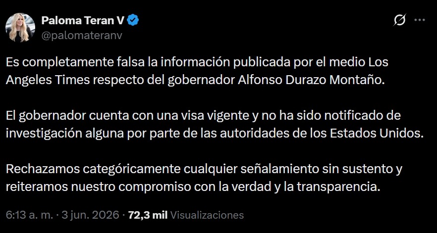 EE.UU. canceló visas a los gobernadores Alfonso Durazo y Américo Villarreal revela LA Times